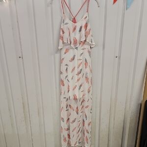 Xhilaration Feather Print Maxi Dress - Pink and Blue